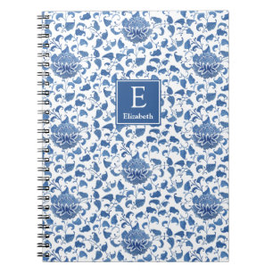 Smart Blue And White Monogrammed Chinoiserie Chic Notebook
