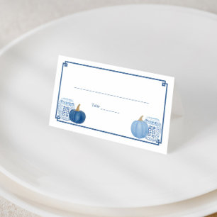 Smart Blue And White Pumpkins Wedding Reception Place Card