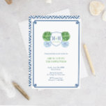 Smart Blue & Green Monogram Brunch With Newlyweds Invitation<br><div class="desc">This smart blue, white and green design features a couples monogram with a boxwood topiary ball in a ginger jar planter on each side. This is surrounded by a "Greek Key" border and on the reverse is a "Greek Key" pattern backer. I've set the template up for a Newlyweds Brunch...</div>