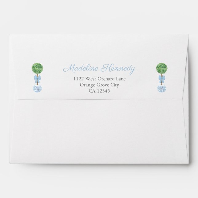 Smart Boxwood Blue Bow Baby Shower Return Address Envelope (Back (Top Flap))