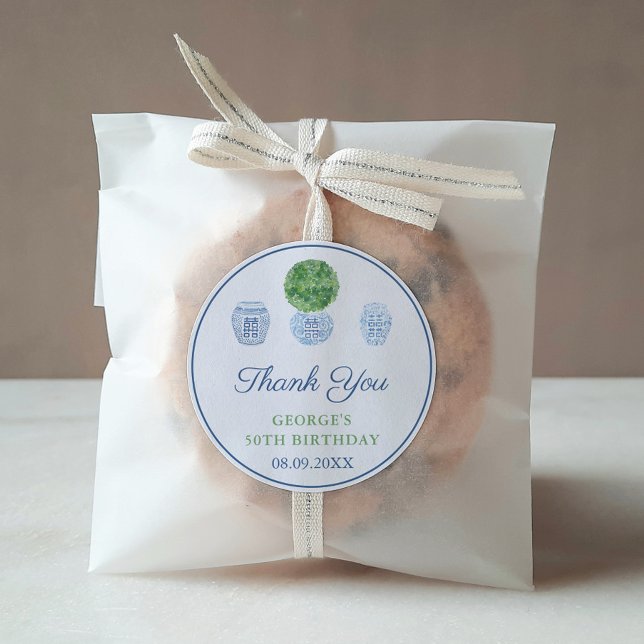 Smart Boxwood Ginger Jar Adult Birthday Favour Classic Round Sticker (Boxwood Ginger Jar Adult Birthday Party Thank You Favor Sticker)