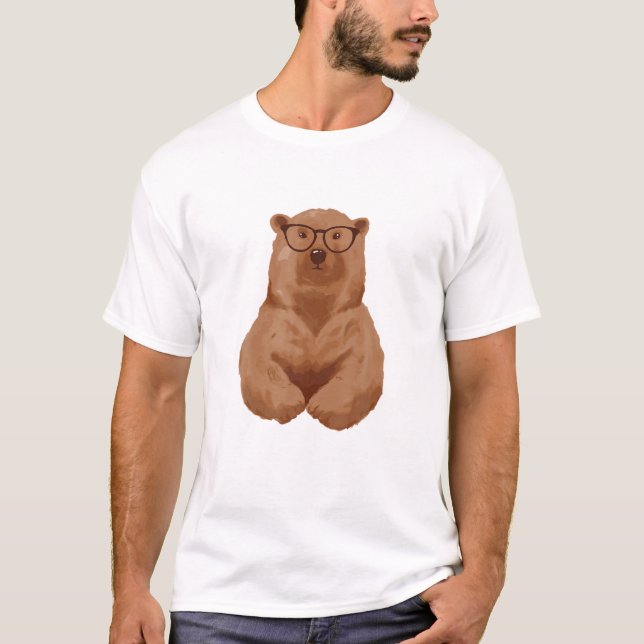 Smart Brown Bear Nerd T-Shirt (Front)