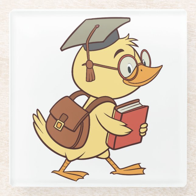 Smart Cartoon Duck Student Graduation Glass Coaster (Front)