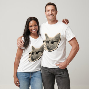 Smart Cat Design with Glasses  T-Shirt
