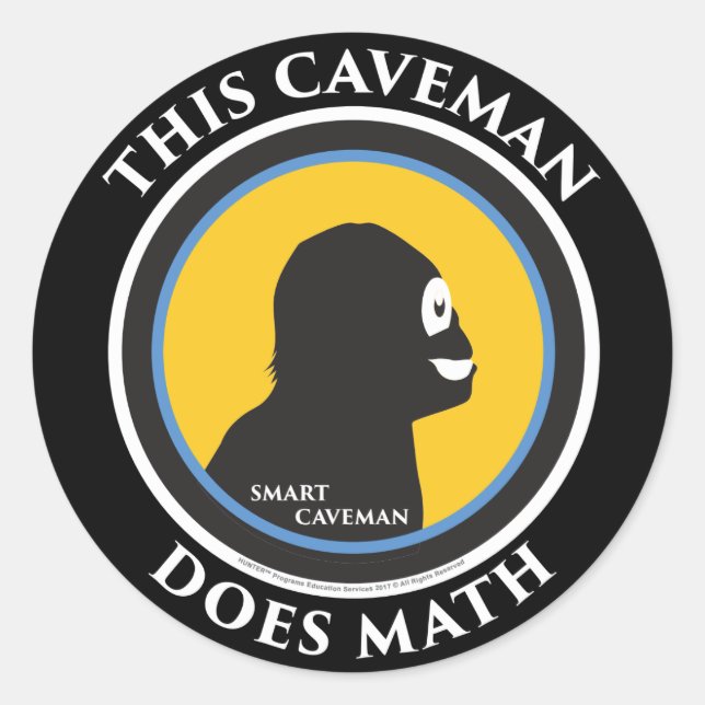 Smart Caveman Stickers: This Caveman Does Math Classic Round Sticker (Front)