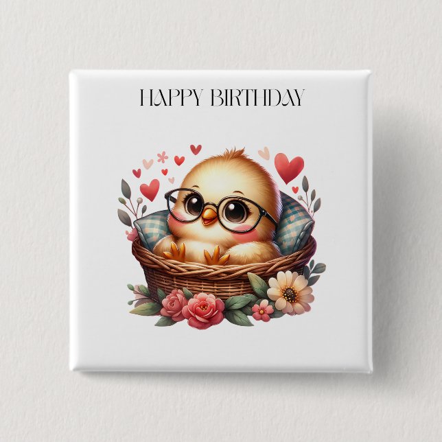 Smart Chick Birthday 15 Cm Square Badge (Front)