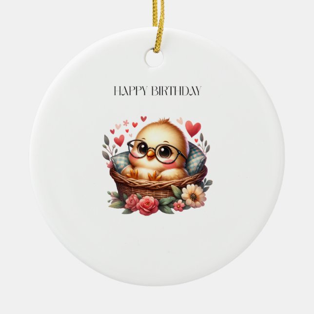 Smart Chick Birthday Ceramic Tree Decoration (Front)