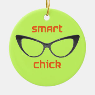 Smart Chick Geek Eyeglasses Ceramic Tree Decoration