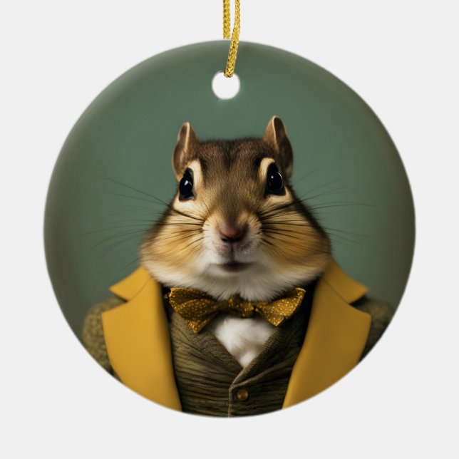 Smart Chipmunk Ceramic Tree Decoration (Front)