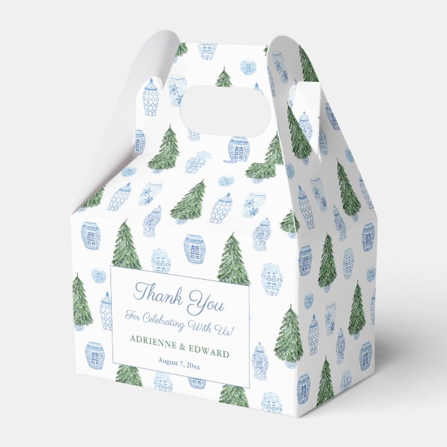 Smart Christmas Tree Blue White Ornaments Wedding Favour Box (Front Side)