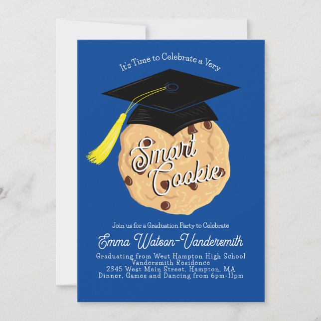 Smart Cookie Graduation Party Blue Invitation (Front)