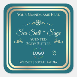 Smart Dark Teal Product Label Gold Frame with Logo