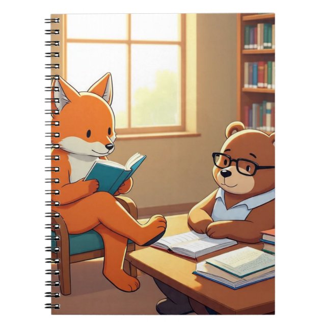 Smart Fox Bear Reading Library Notebook Cover (Front)