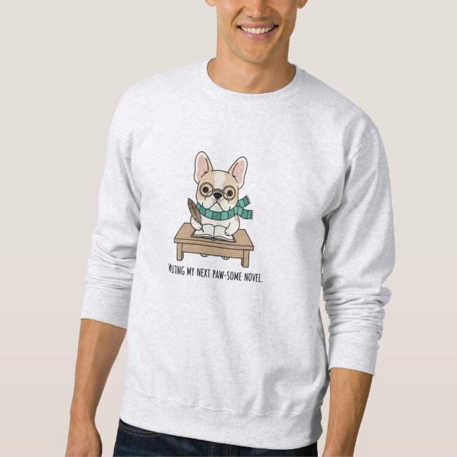 Smart French Bulldog Wearing Glasses and Scarf Sweatshirt (Front)
