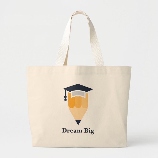 Smart Graduation Cap and Pencil Large Tote Bag (Front)