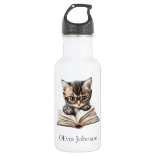 Smart Kitten with Glasses Custom Name 532 Ml Water Bottle