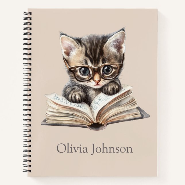 Smart Kitten with Glasses Personalised Notebook (Front)