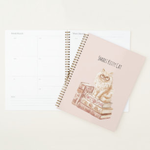 Smart Kitty Cat Glasses Pink Books Planner