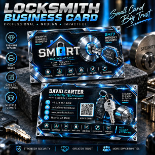 Smart Locksmith Business Card Modern Blue Black