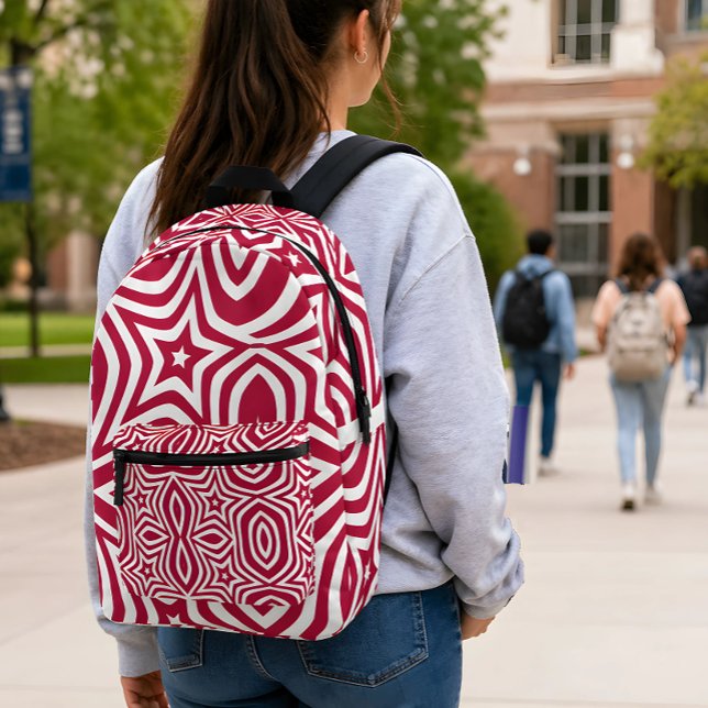 Smart Lovely White & Red Star Art Pattern Design Printed Backpack (Bold star pattern Printed backpack adds style & function to everyday campus life and study routines.)