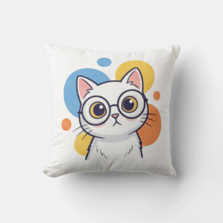 Smart Nerd White Cat Glasses Design Cushion
