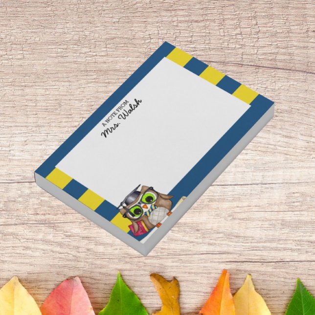 Smart Owl Blue Gold Personalised Teacher Post-it Notes (Creator Uploaded)