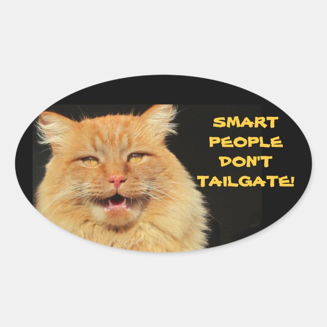 Smart People Don't Tailgate Talking Cat Oval Sticker (Front)