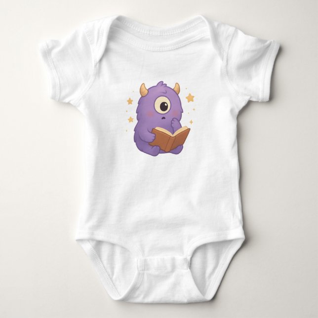 Smart Reading Monster Baby Bodysuit — Purple (Front)