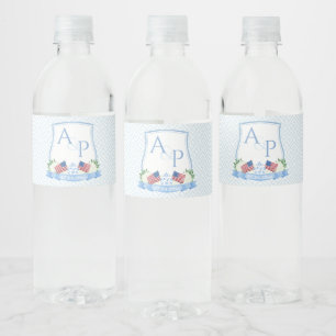 Smart Red White Blue Couples Crest Wedding Shower Water Bottle Label