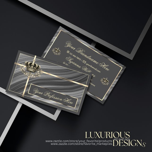 Smart Royal Grey Gold Crown Sumptuous and Luxury Business Card (Creator Uploaded)
