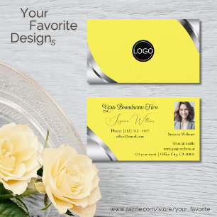 Smart Silver Corners on Yellow with Logo and Photo Business Card