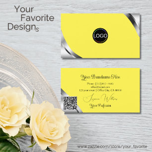 Smart Silver Corners on Yellow with Logo QR Code Business Card