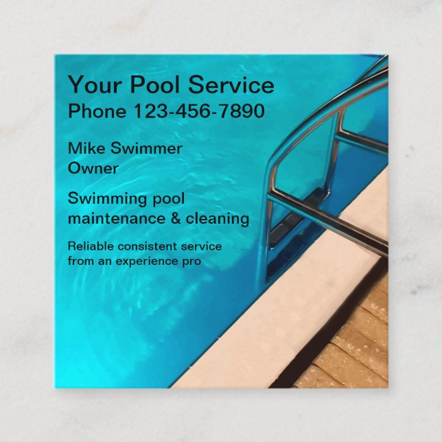 Smart Two Side Swimming Pool Service Square Business Card (Front)