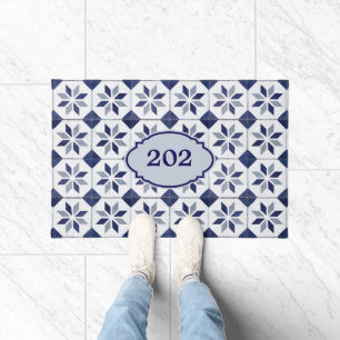 Smart Vintage Navy & White Classic Tile Number Doormat