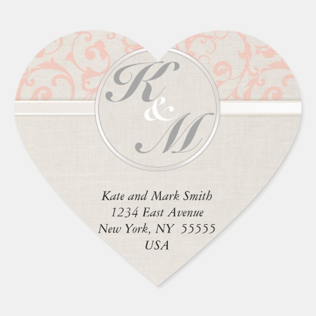 SmartElegance Coral Initials & Address Stickers (Front)