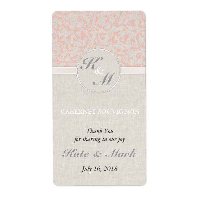 SmartElegance Coral Wedding Wine Lable (Front)