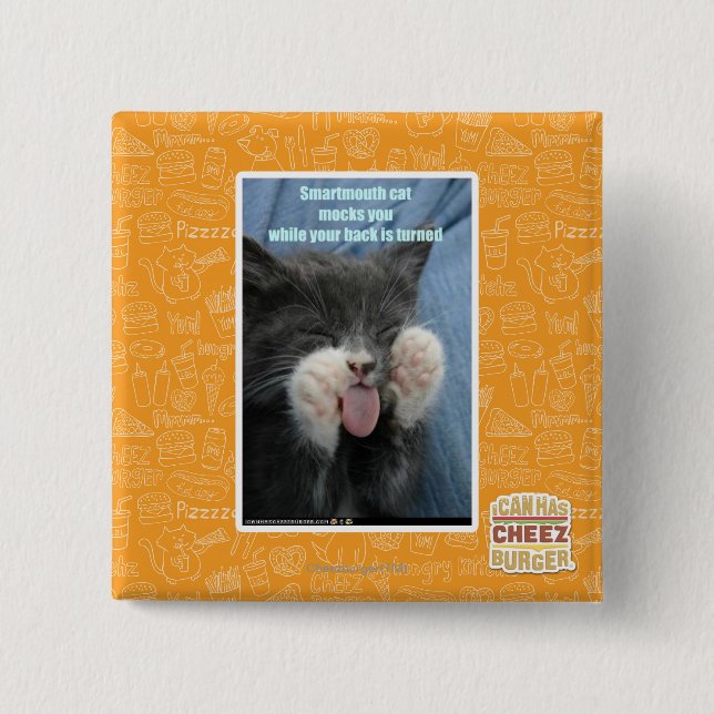 Smartmouth cat 15 cm square badge (Front)