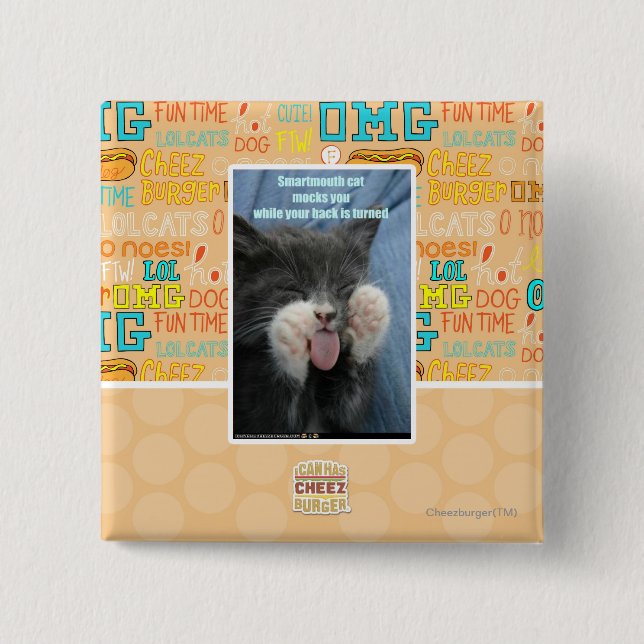 Smartmouth cat 15 cm square badge (Front)
