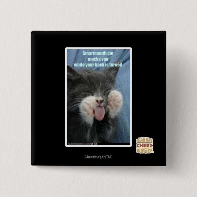 Smartmouth cat 15 cm square badge (Front)