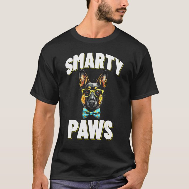 Smarty Paws   German Shepherd Dog Wearing Glasses T-Shirt (Front)