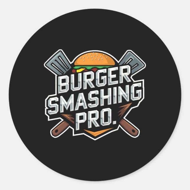 Smash Burger Lover Grilled Cheeseburger Flat Top C Classic Round Sticker (Front)