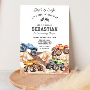 Smash & Crash It's Monster Truck Bash Boy Birthday Invitation