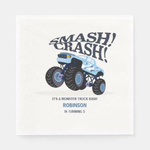 Smash Crash - Modern Blue Monster Truck Birthday Napkin