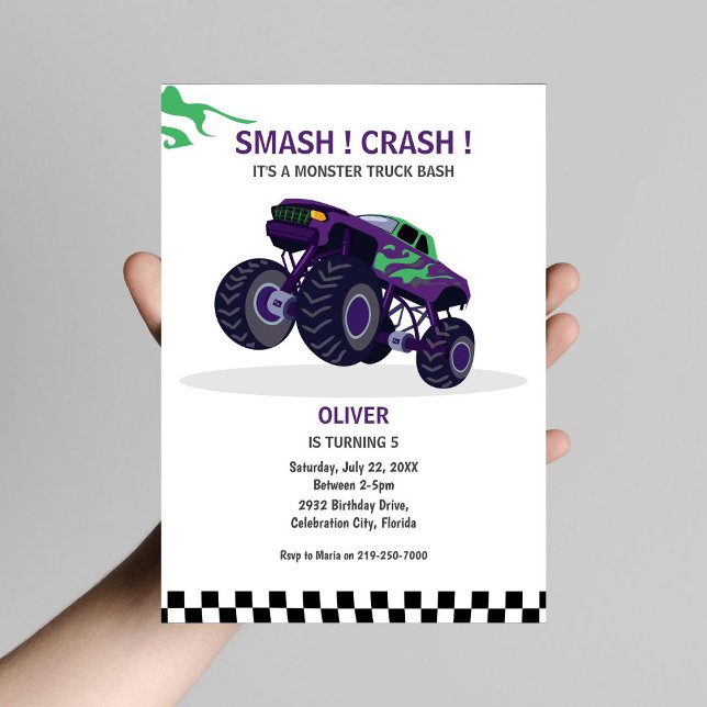 Smash & Crash - Modern Monster Truck Birthday  Invitation (Creator Uploaded)