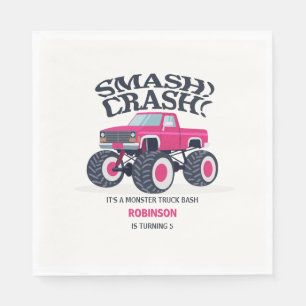 Smash Crash - Modern Pink Monster Truck Birthday Napkin