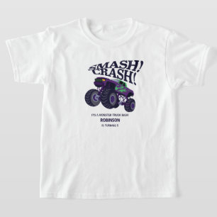 Smash Crash- Modern Purple Monster Truck Birthday  T-Shirt