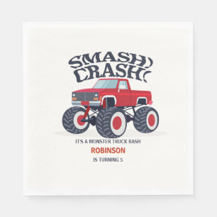 Smash Crash - Modern Red Monster Truck Birthday Napkin