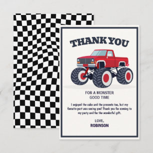 Smash Crash- Modern Red Monster Truck Birthday Thank You Card
