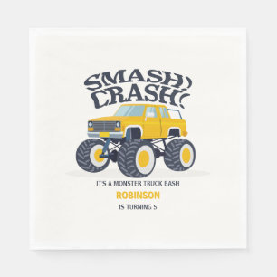 Smash Crash - Modern Yellow Monster Truck Birthday Napkin