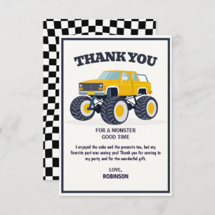 Smash Crash- Modern Yellow Monster Truck Birthday Thank You Card